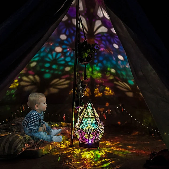 Bohemian Projection Lamp - Colorful Night Light - Wooden Floor Lamp