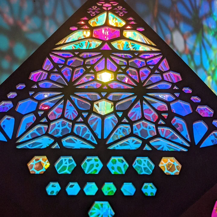 Bohemian Projection Lamp - Colorful Night Light - Wooden Floor Lamp