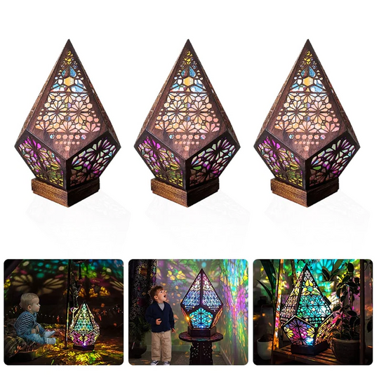 Bohemian Projection Lamp - Colorful Night Light - Wooden Floor Lamp