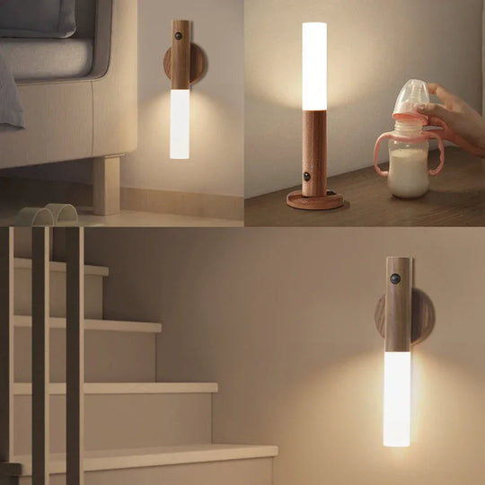 Motion Sensor Night Light - Wood Grain Design - Magnetic Base 