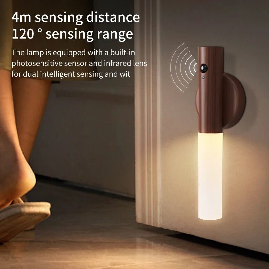 Motion Sensor Night Light - Wood Grain Design - Magnetic Base