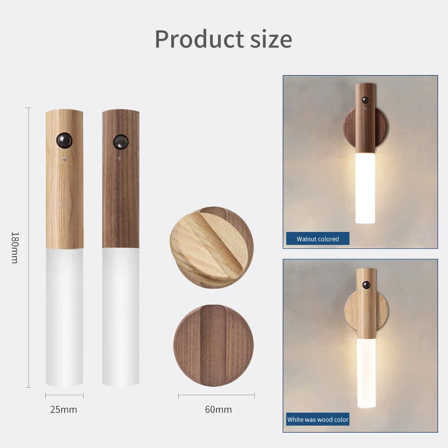 Motion Sensor Night Light - Wood Grain Design - Magnetic Base